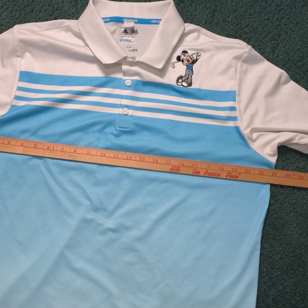 Adidas Golf Mickey Mouse Climacool Polo Shirt Mens L Blue White Stripe B82988 - Picture 6 of 9